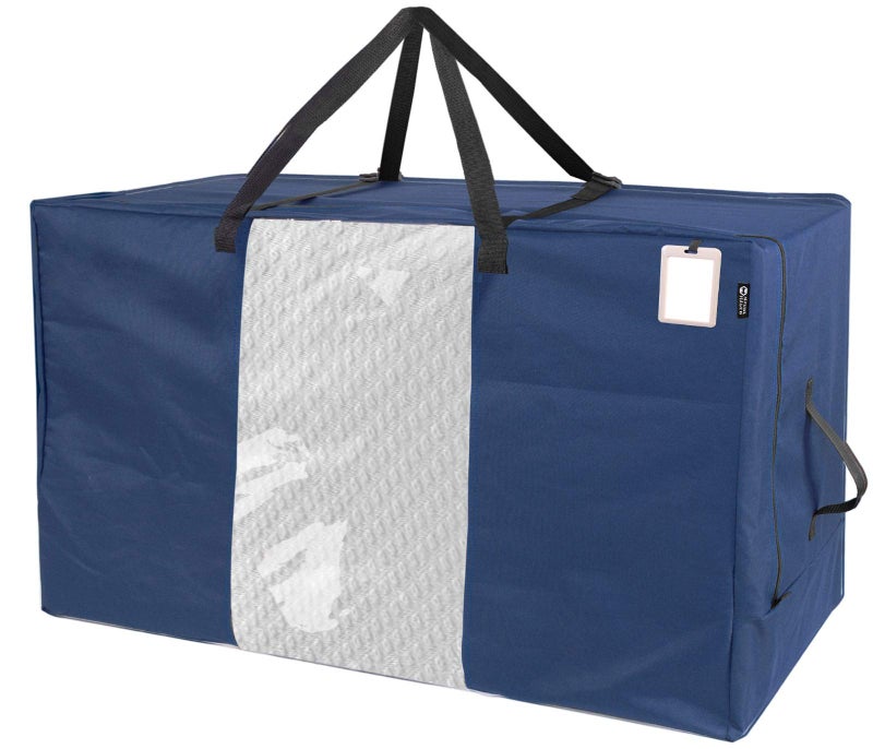 HYPER VENTURE Folding Mattress Storage Bag - Durable Carry Case Fits for Tri-Fold Up to 6 inches Queen Mattress, Navy - Image 1